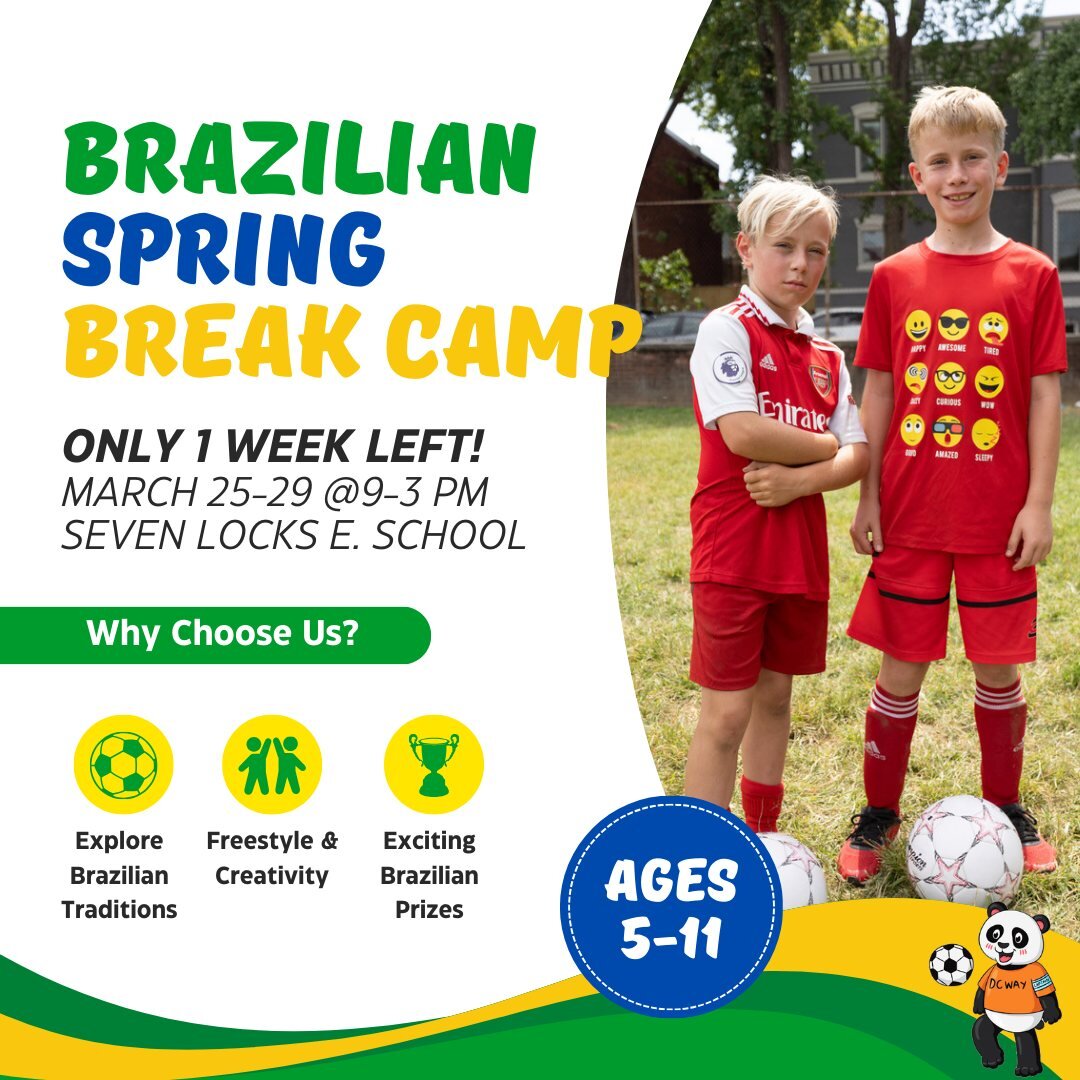 Just one week left until the Brazilian Way Spring Break Camp kicks off! 🇧🇷🎉 It's not too late to join the fun&mdash;sign up now for an unforgettable experience blending soccer skills and Brazilian culture. Don't miss out on this incredible opportu