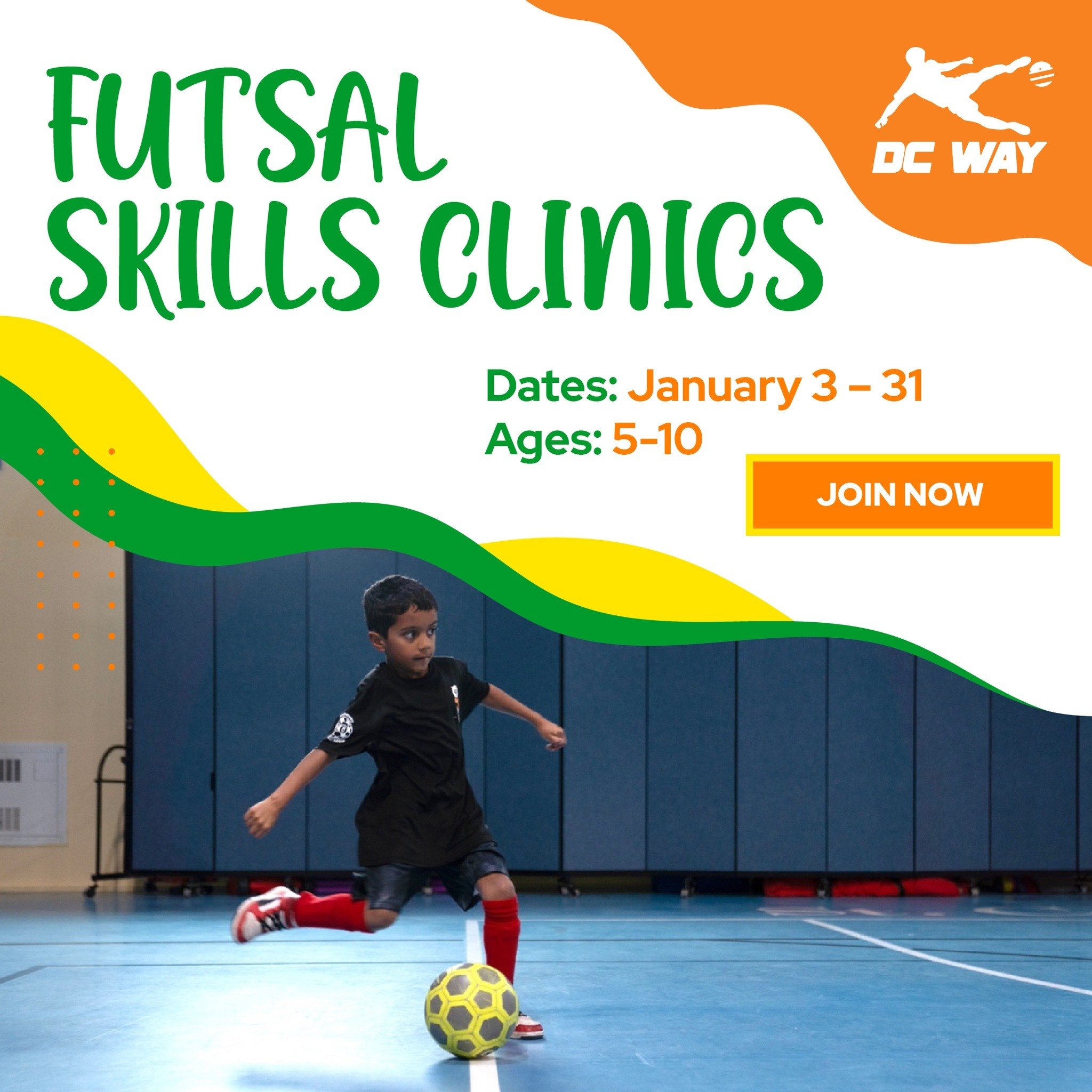 Ready to take your soccer skills to the next level? ⚽✨

Our Futsal Skills Clinics offer the perfect opportunity for players aged 5-10 to grow, learn, and have fun! 🏆 

✅ Improve dribbling, shooting, passing, and control
✅ Train with a proper futsal 