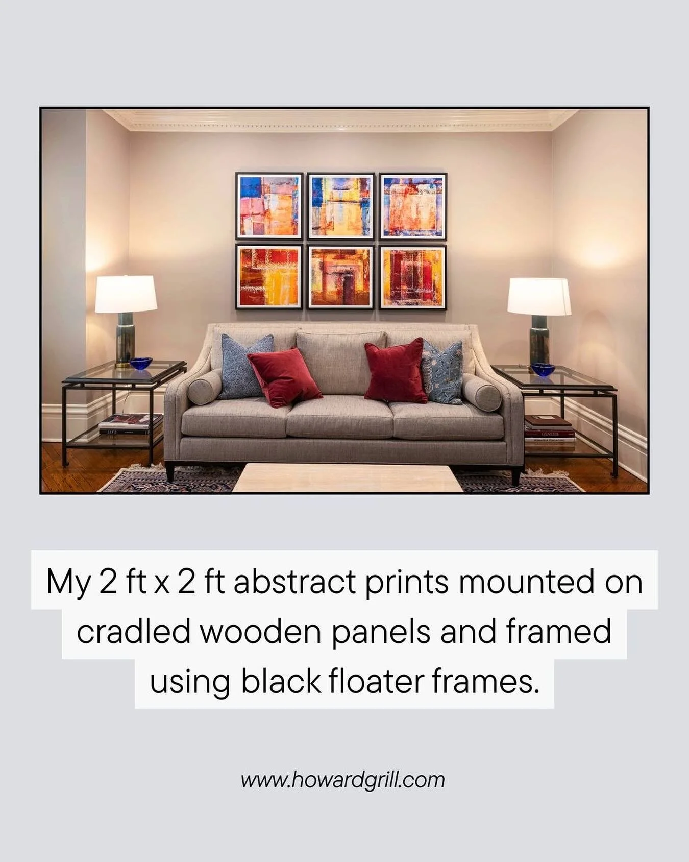 I am a fan of displaying my artwork without placing glass between it and the viewer. Instead, I use an archival Hahnemuhle protective spray to protect the print and then (also using archival materials) mount the print to a cradled wood panel that is