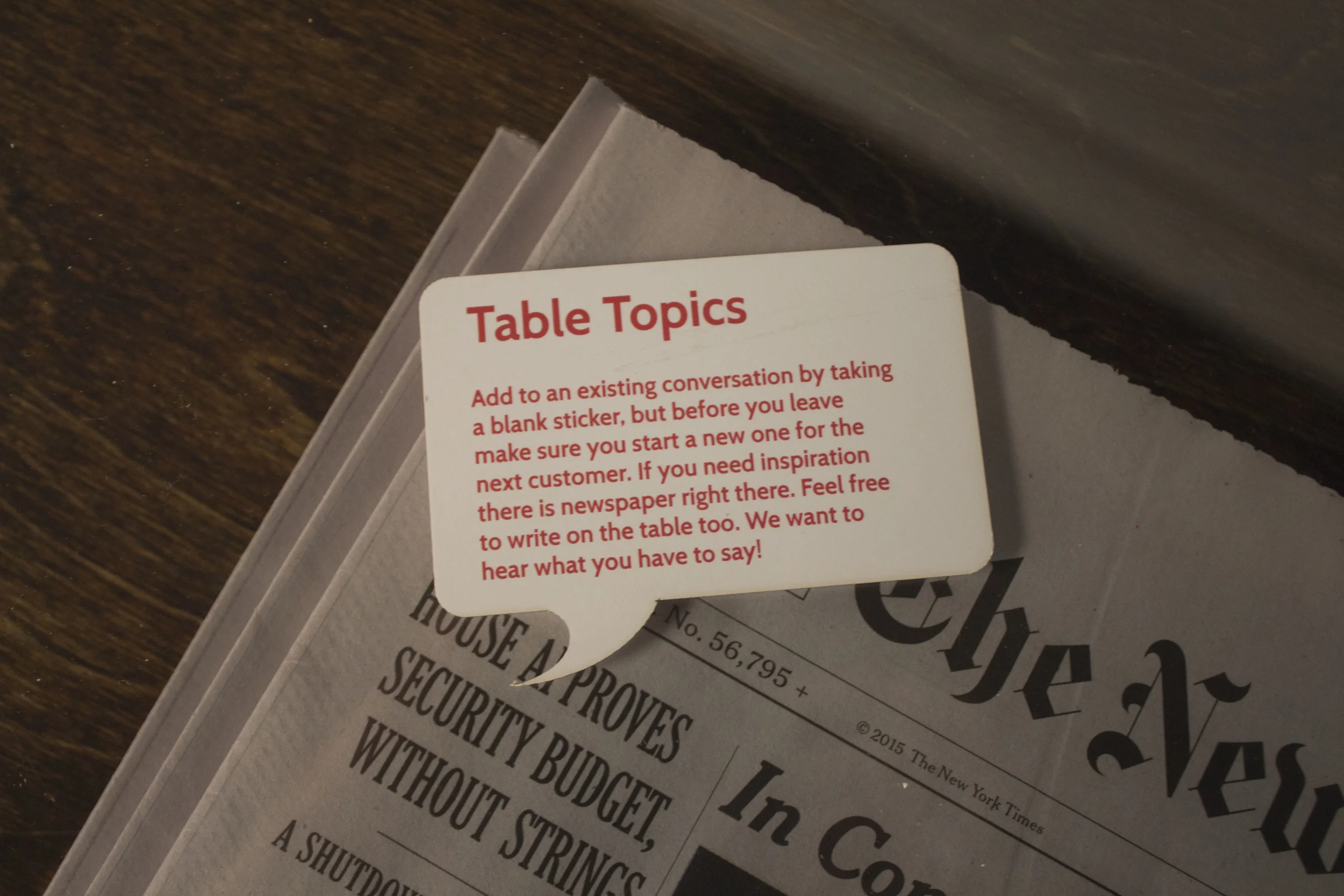 Instruction card to be left on table