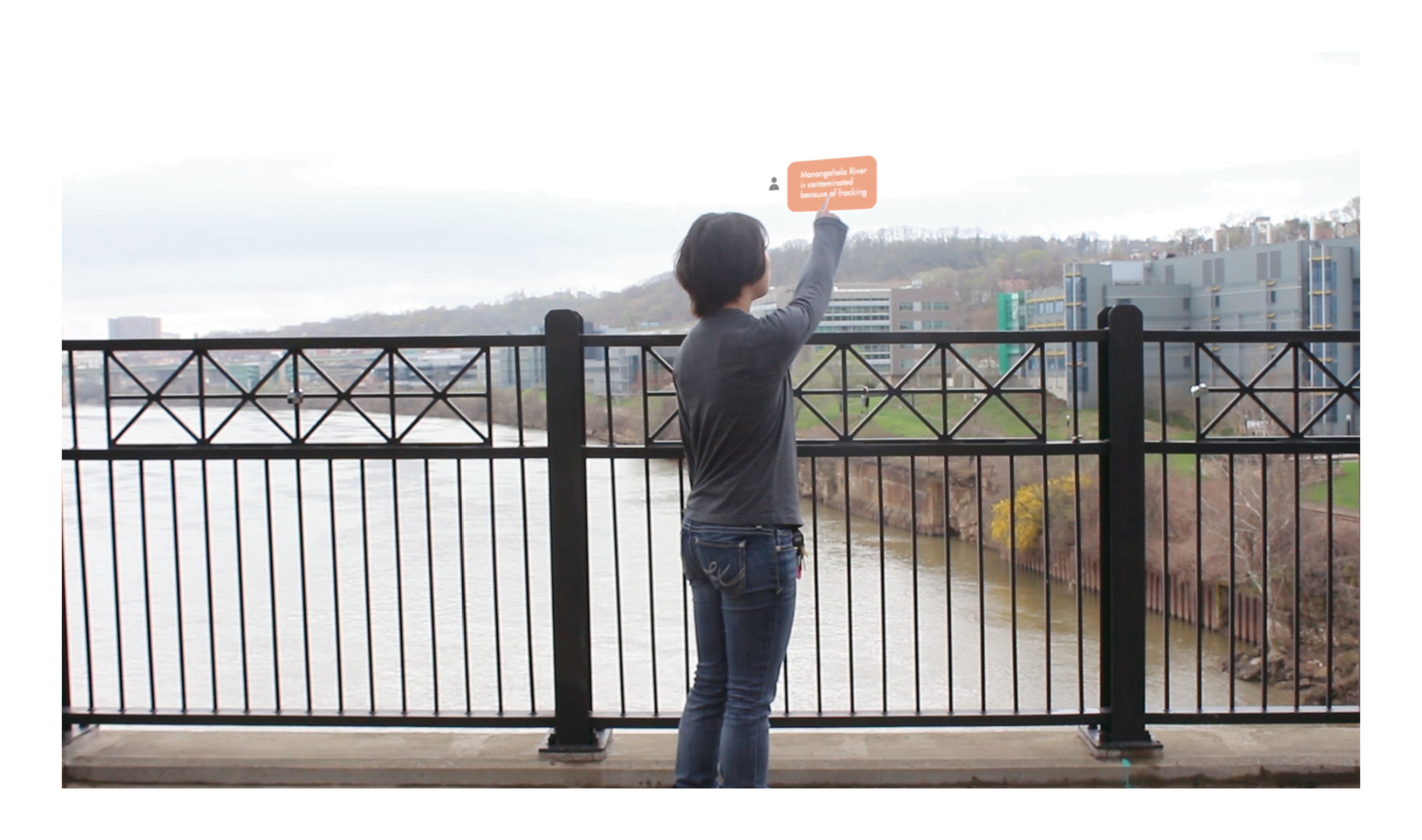 As she passes the Monogahela River, a bubble pops up prompting her with an opportunity to learn more.