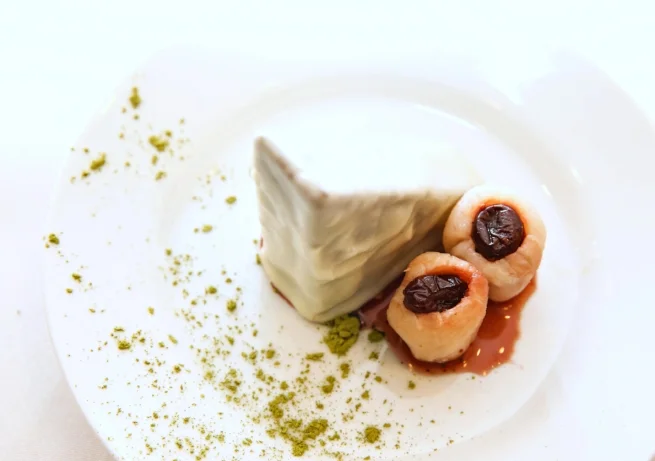 White Chocolate Coated BLACK TRUFFLE CAKE with Matcha Green Tea Power