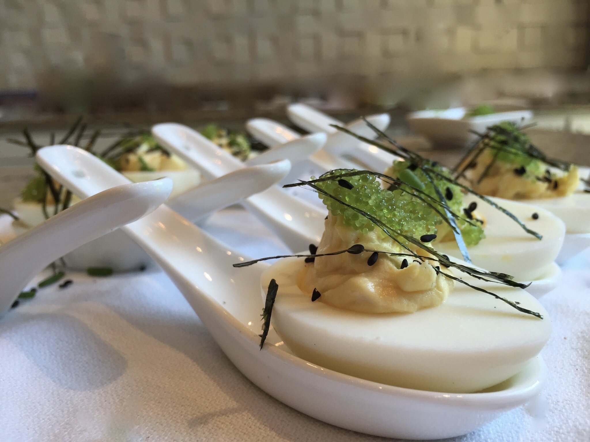 Dashi Deviled Egg Topped with Wasabi Tobiko