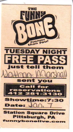 A PASS TO MY FIRST EVER STAND-UP COMEDY PERFORMANCE