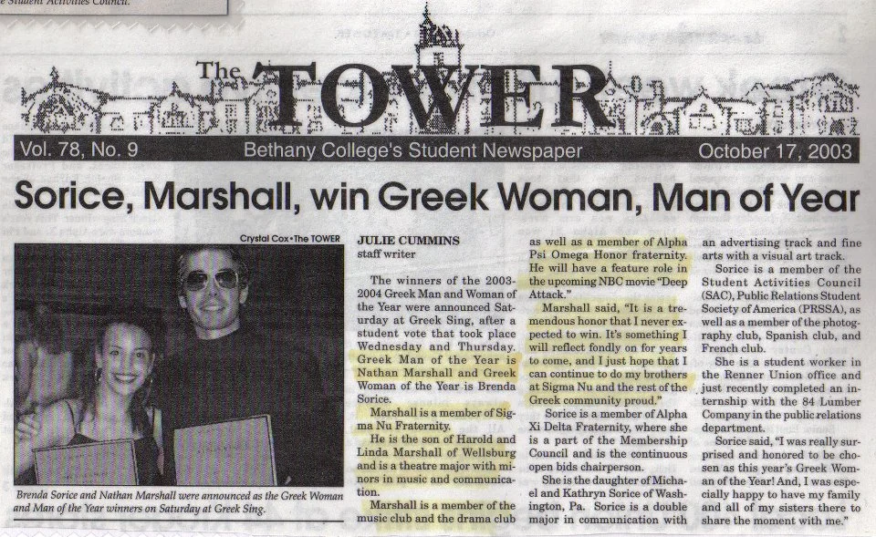 SOME PRESS ON WHEN I WAS GREEK MAN OF THE YEAR AT BETHANY COLLEGE