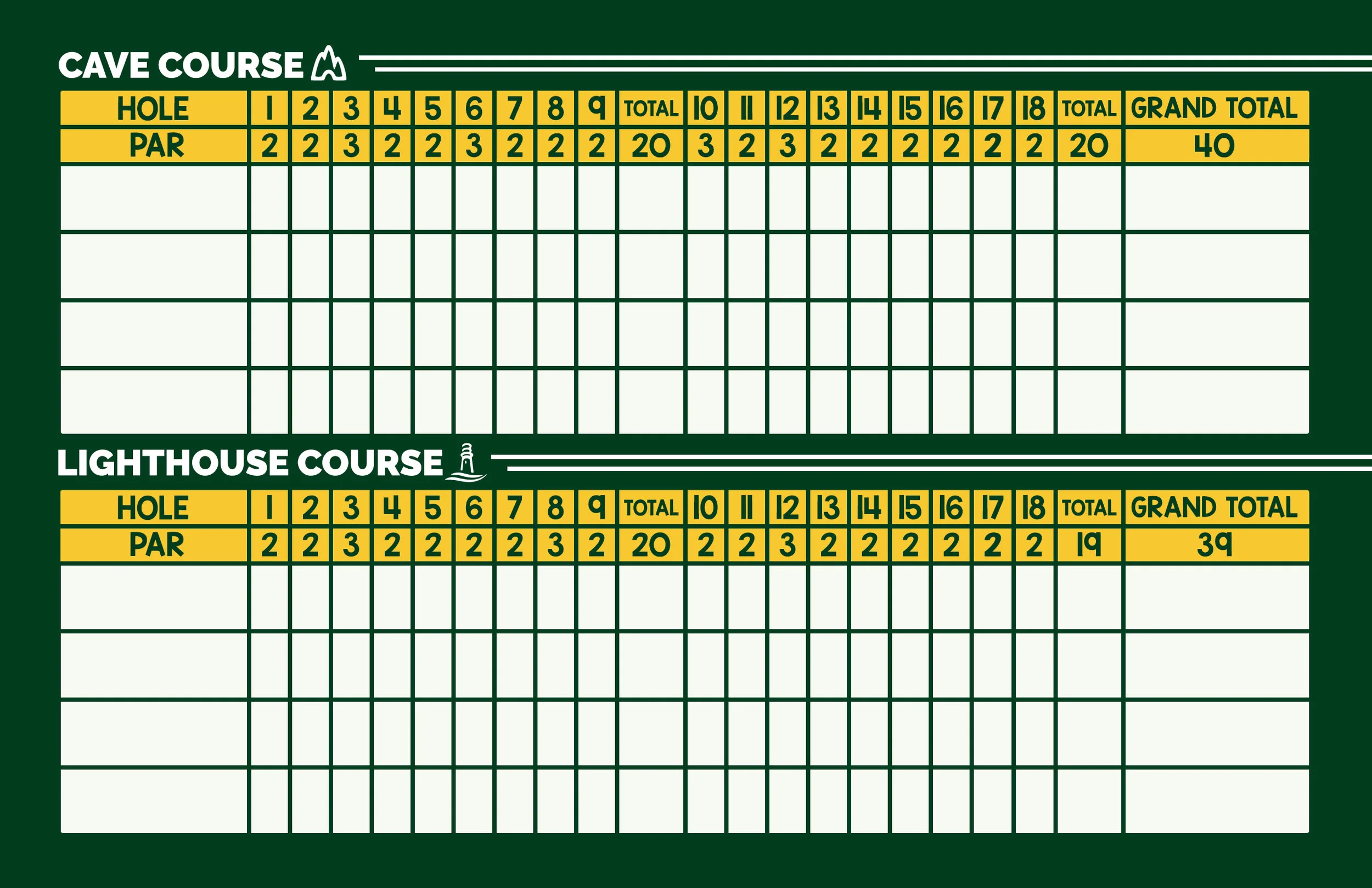 MINI GOLF <br> SCORECARD (BACK)