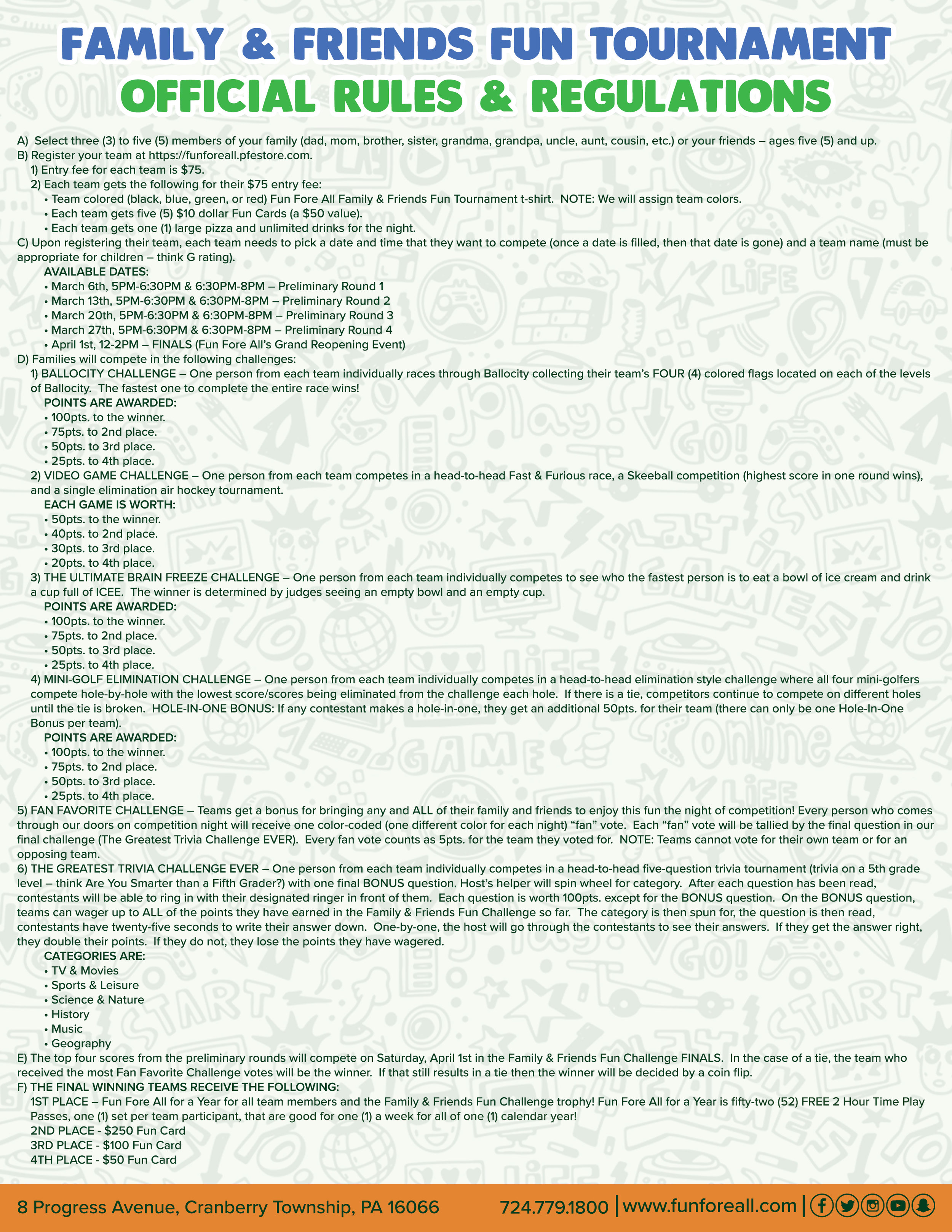 FAMILY & FRIENDS <br> TOURNAMENT FLYER (BACK)