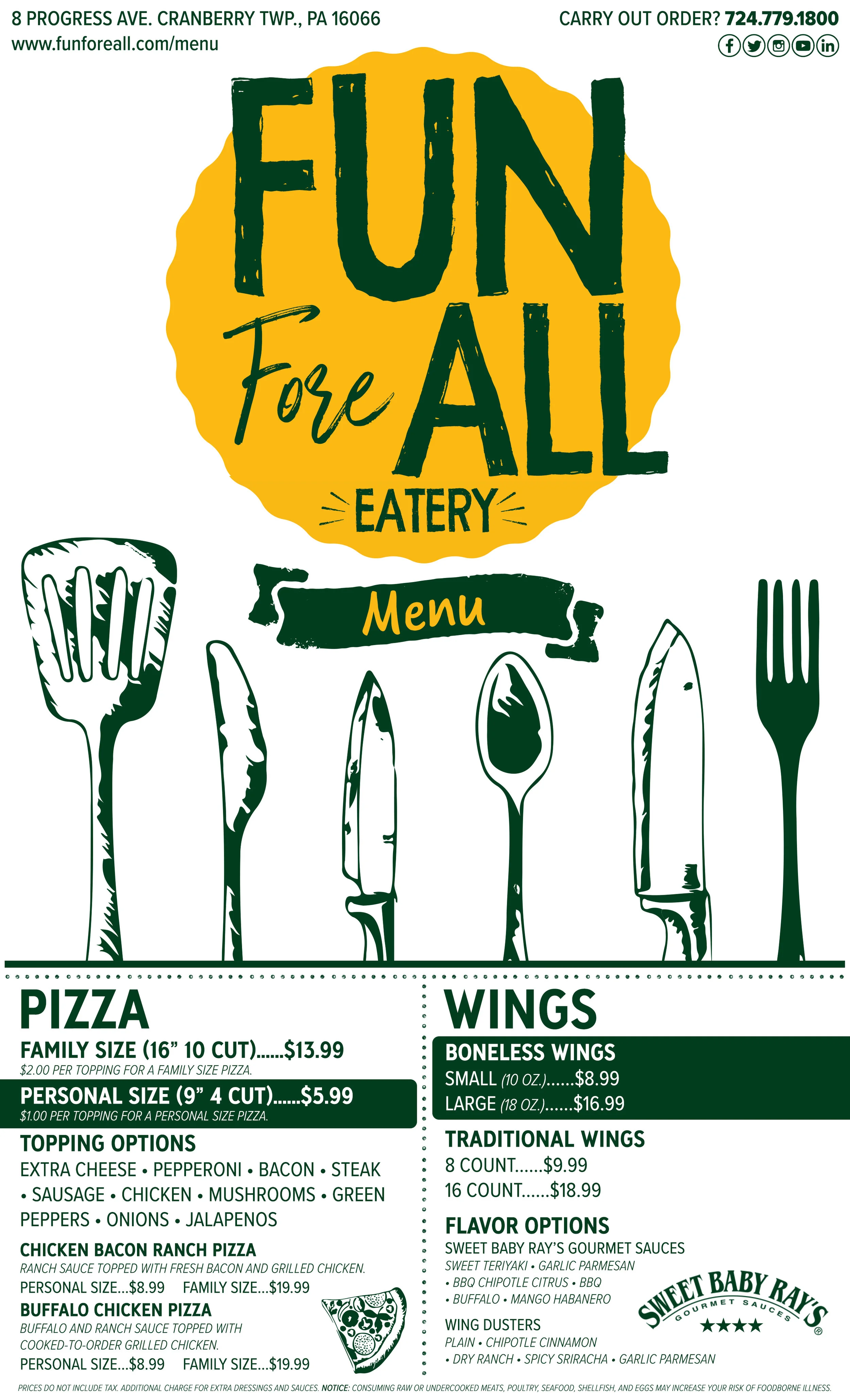 FUN FORE ALL EATERY MENU - FRONT (2019)
