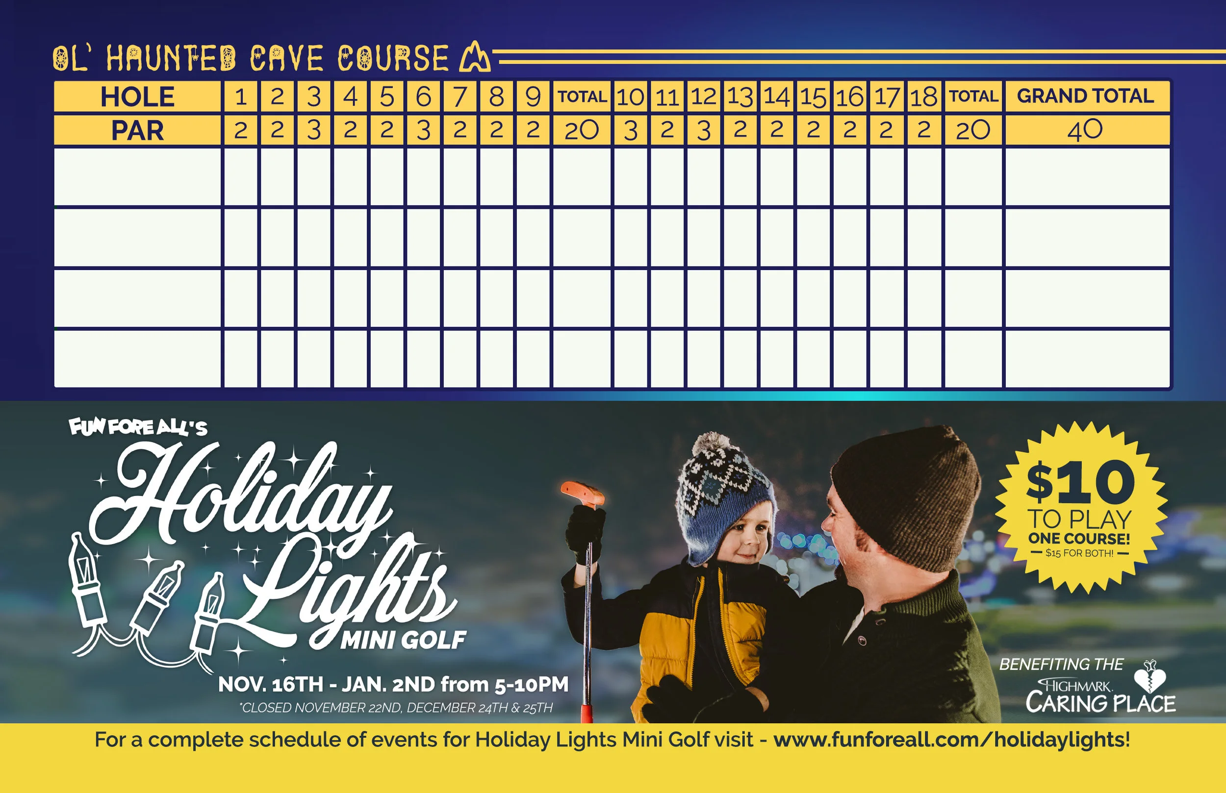 TRICK-OR-TREAT TRAIL GLOW GOLF SCORECARD - BACK (2018)