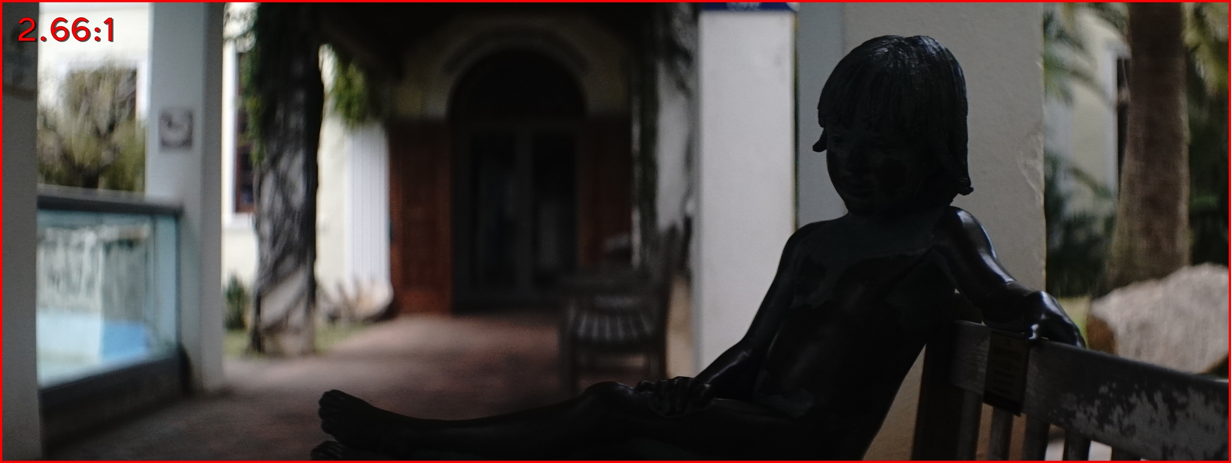 2.66:1 - This is a common image produced on a 4:3 sensor area when shooting anamorphic digitally. Why not 2.40:1? True conversion on 4:3 is a little wider than the finishing format of 2.40:1, because the original usage of 2X lenses on film cameras took the area for the optical sound-track into account. This area is magnified out to achieve 2.39:1/2.40:1.