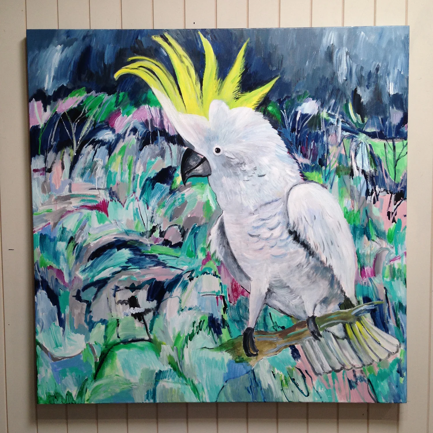 Alison wanted a limey yellow feather crest on his head...