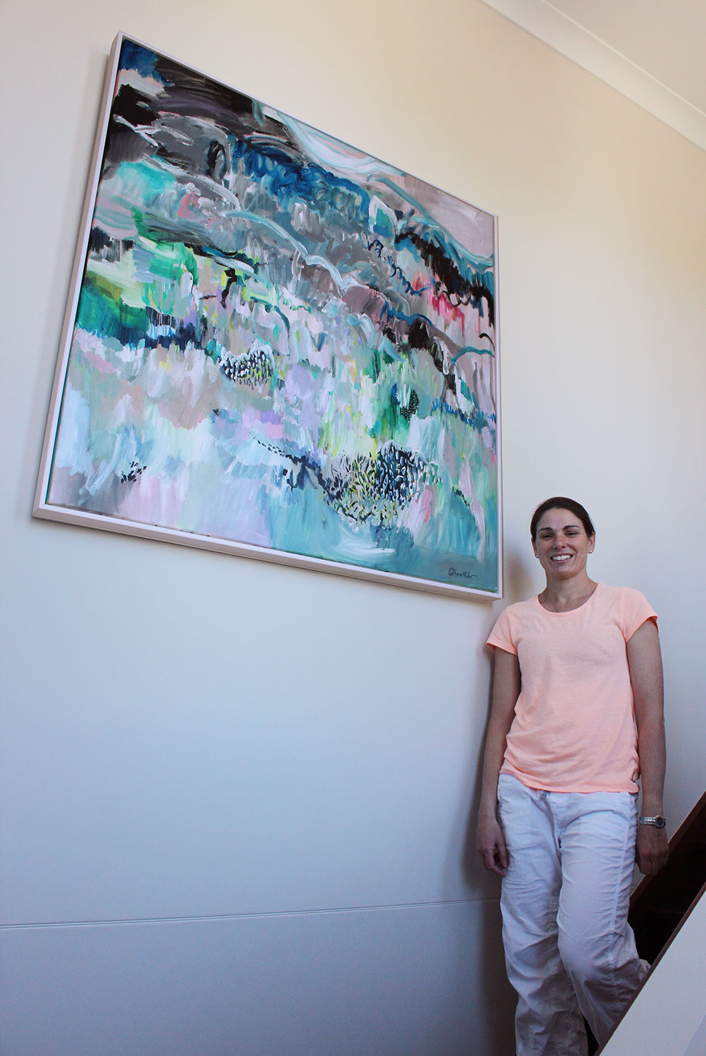 Tahnee in her home stairwell where the title piece from my 2015 solo show "Moments in Spontaneum" hangs