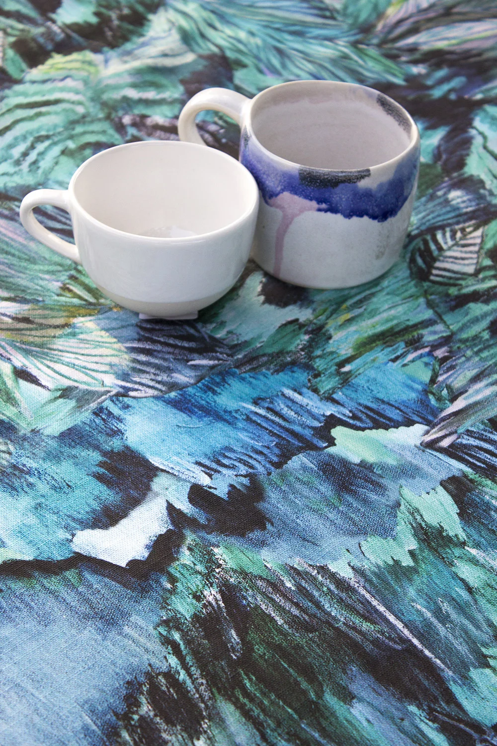 My tablecloth styled with cup ware by Shannon Fricke