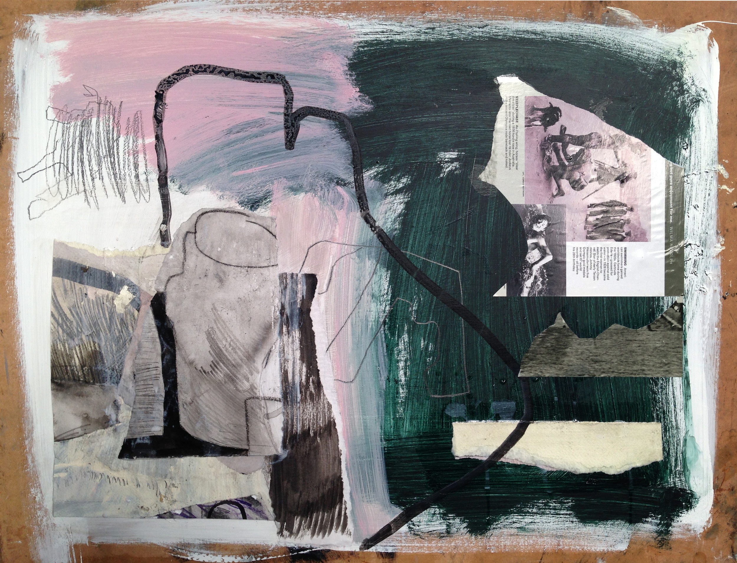 Inspired by the work of Robert Rauschenberg (who I had not heard of, but am now a huge fan of) this one was also pulled together very quickly. Paint, collage, ink, graphite on board.