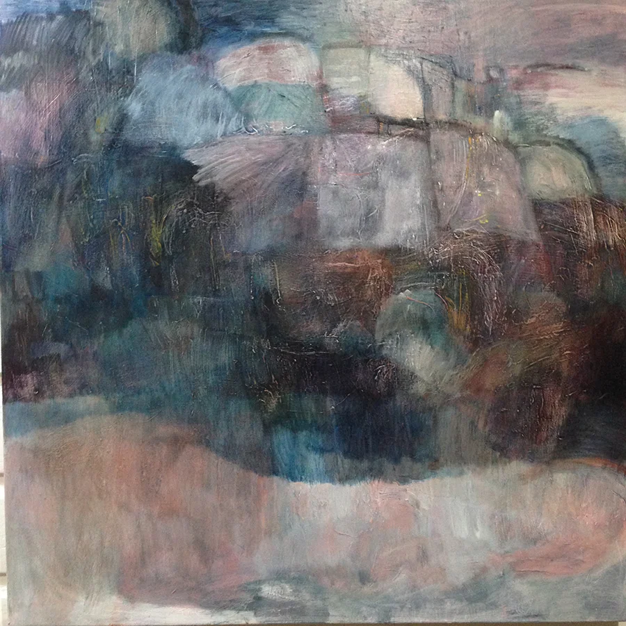 I decide the teal is not working and I cover it over and introduce some browns and more neutral tones