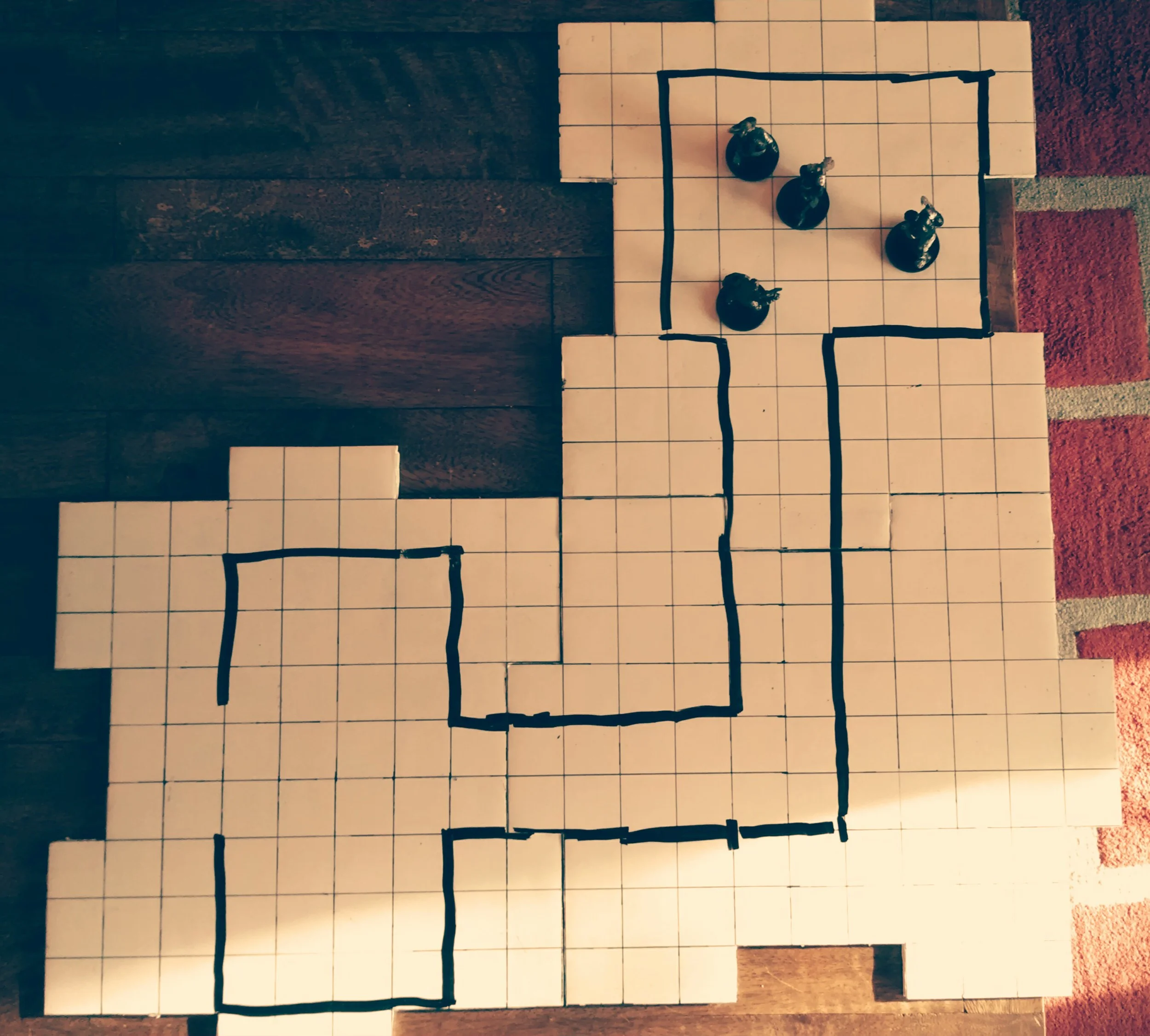Drilly Drills, a dwarven fighter, fights off 3 Orcs after choosing to go left instead of taking the poorly drawn door to the right