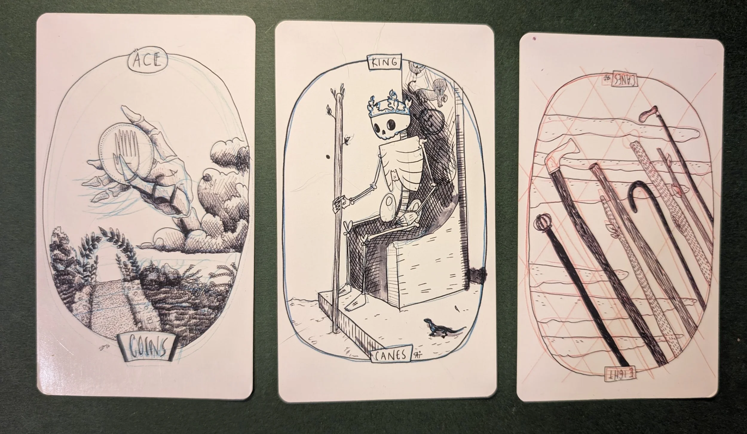Waning Gibbius: Ace of Pentacles, King of Wands, and the Eight of Wands.