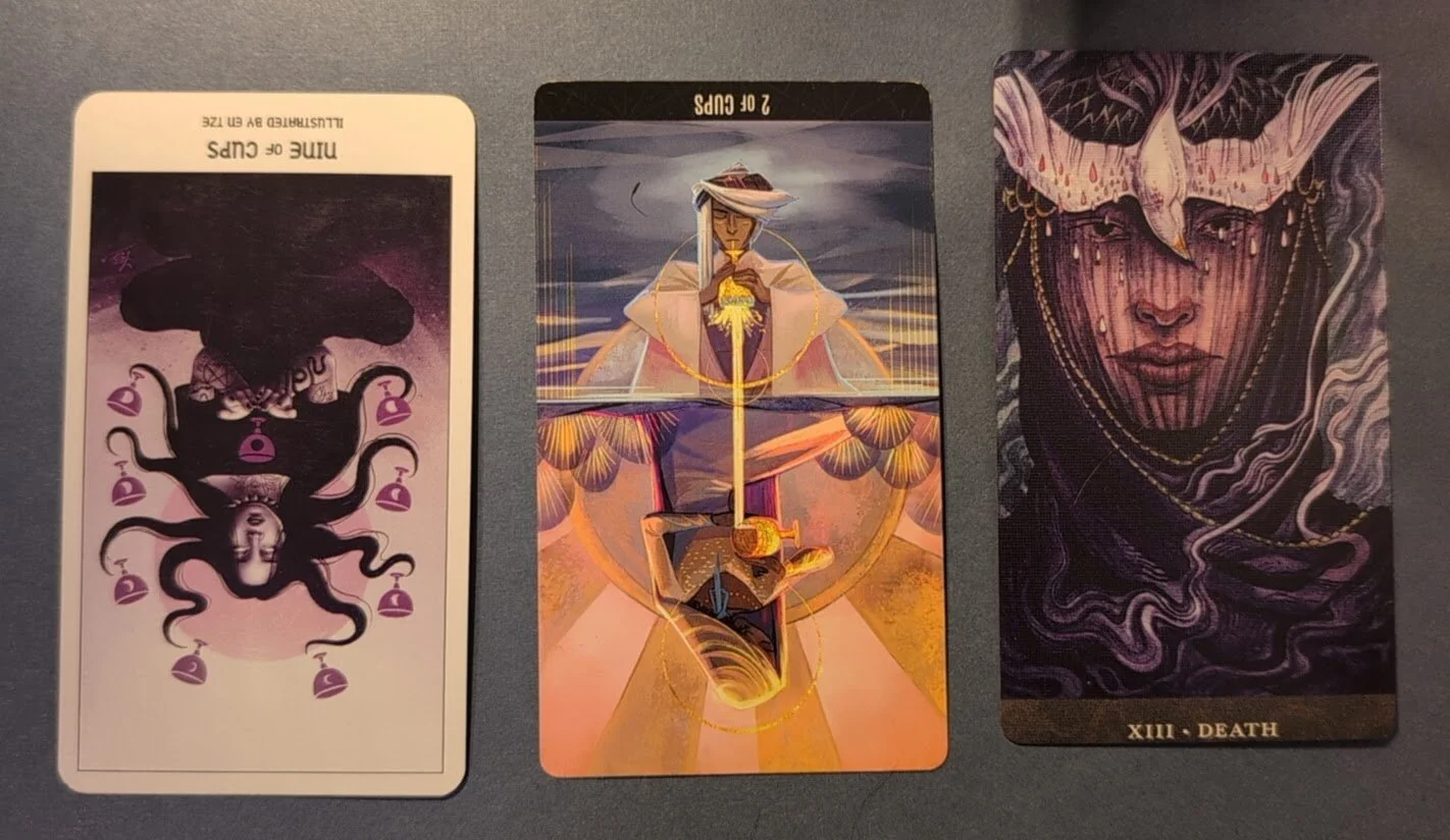 Waning Gibbous: Nine of Cups, Two of Cups, Death