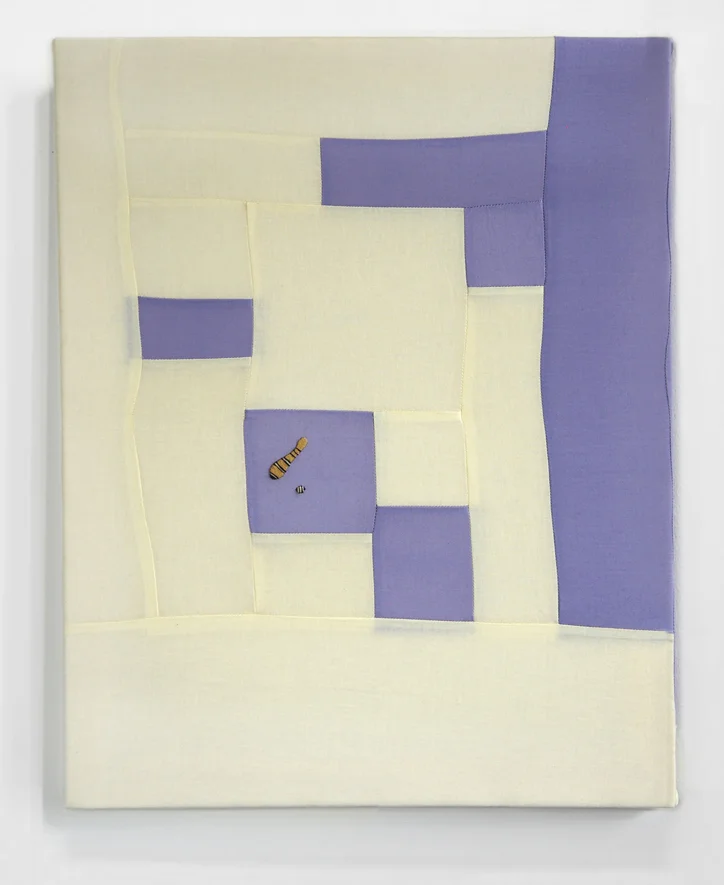   FLOWS + GAPS &nbsp;(PURPLE)   cotton quilt with embroidery on frame   20 x 25 inches,&nbsp;  2014  