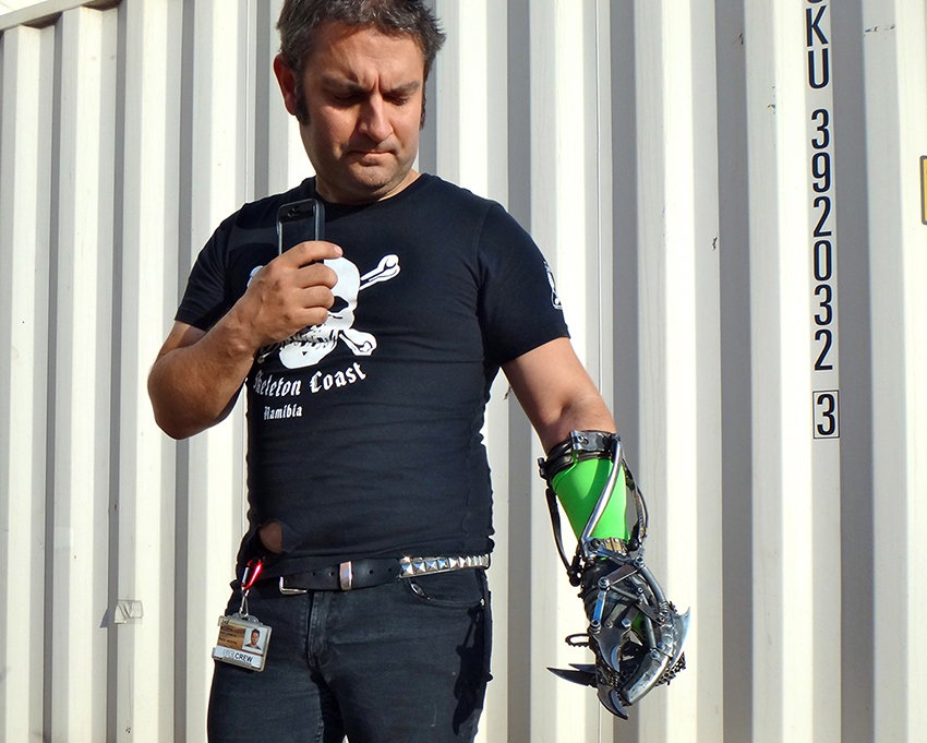 Matt Boug in Namibia, Africa during development of "the Furiosa's arm" on Mad Max Fury Road.