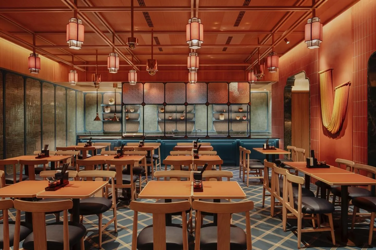 Chinese Restaurant, Singapore

A casual dining venue, celebrating China&rsquo;s regional noodle traditions.
Deep terracotta tones are layered with tile, timber and marble to create a warm, modern and refined interpretation of Northern Chinese design.