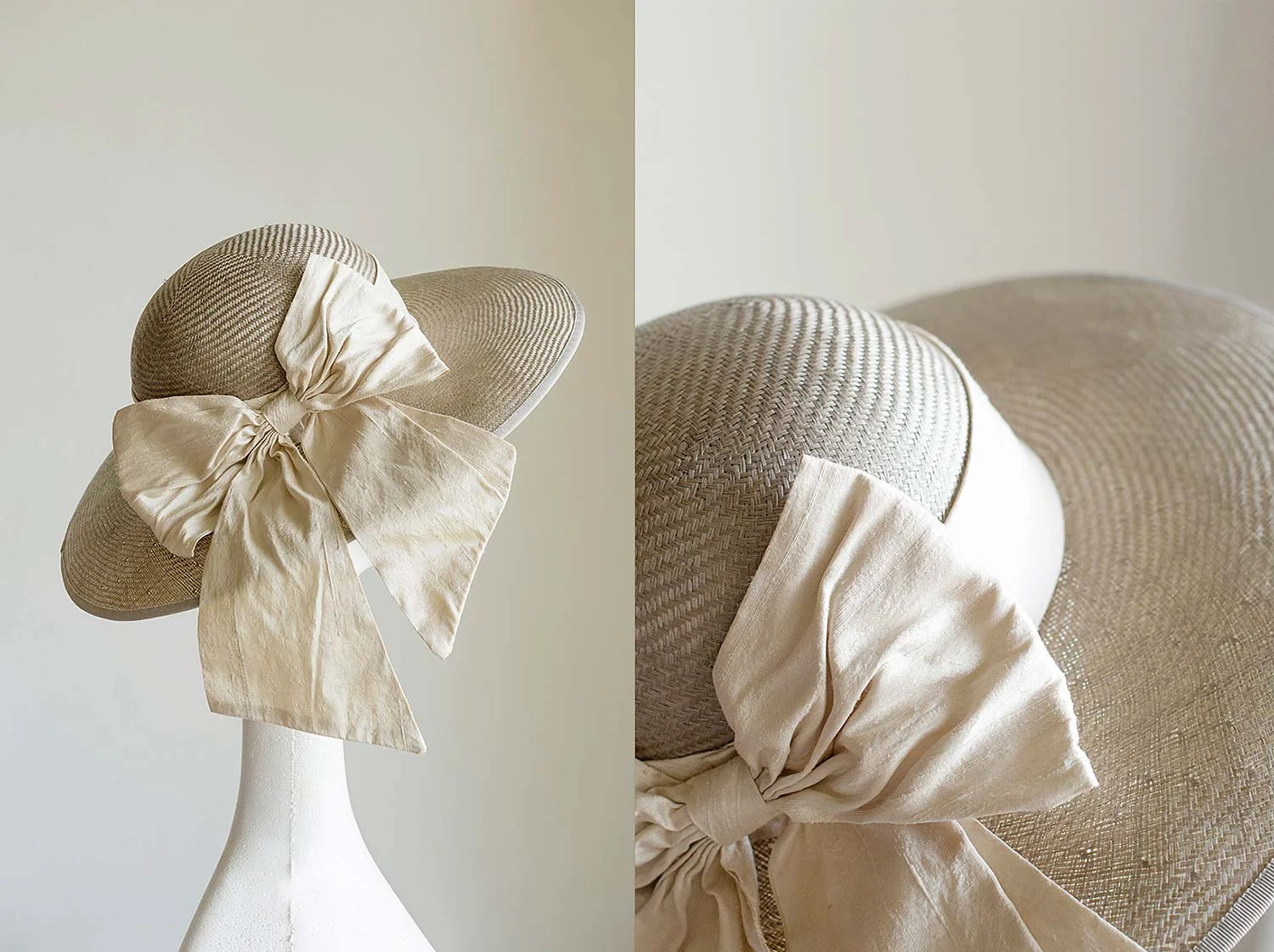 Paulina - Mink straw classic picture hat with raw silk bow