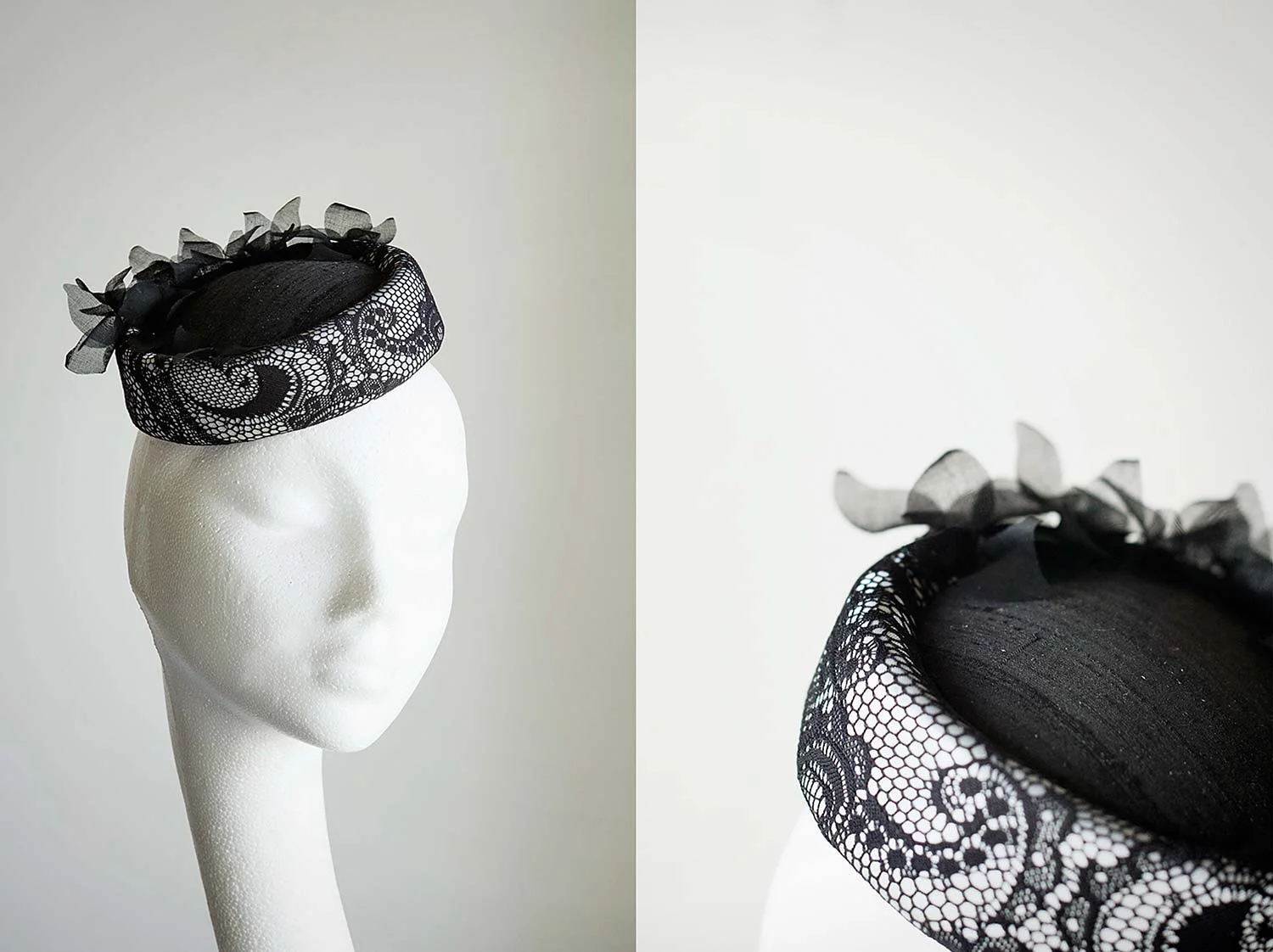 Vivica - Lace and silk small pill box with beaded flower trim