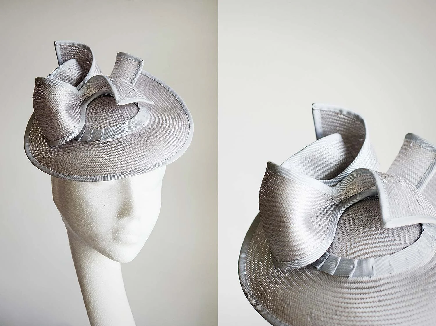 Catherine - Pale blue folded straw hat with bow and tails
