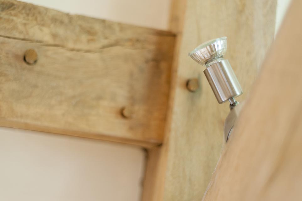 Oak Timber Frame Detail with Angled Spotlight 