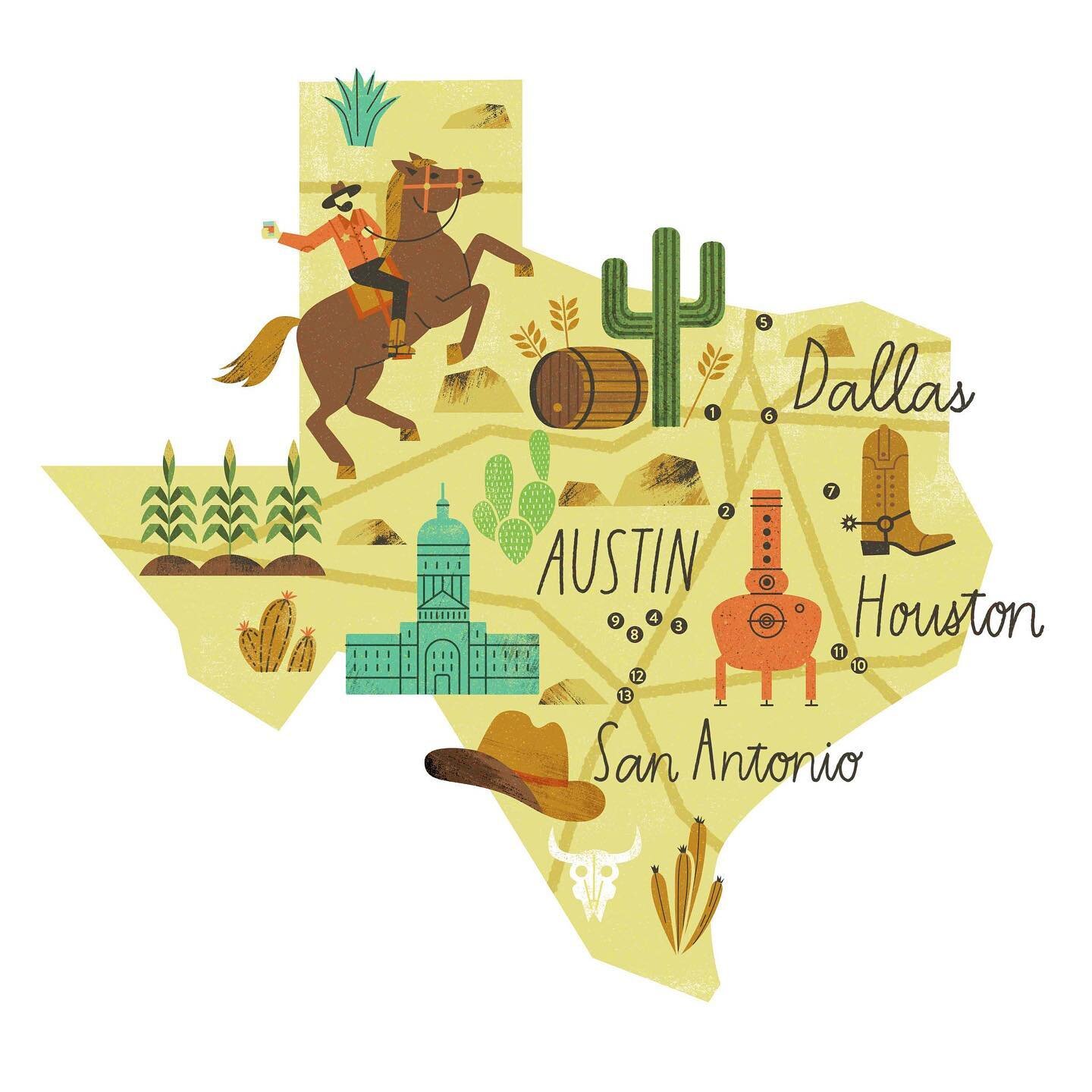 &ldquo;Big, Bold Texas - The Lone Star State has emerged as a center of whiskey making.&rdquo;
Here is a recent illustration listing notable distilleries in Texas for @whiskyadvocate mag. 🥃🤠
.
.
.
#editorial #illustration #print #texas #map #mapill