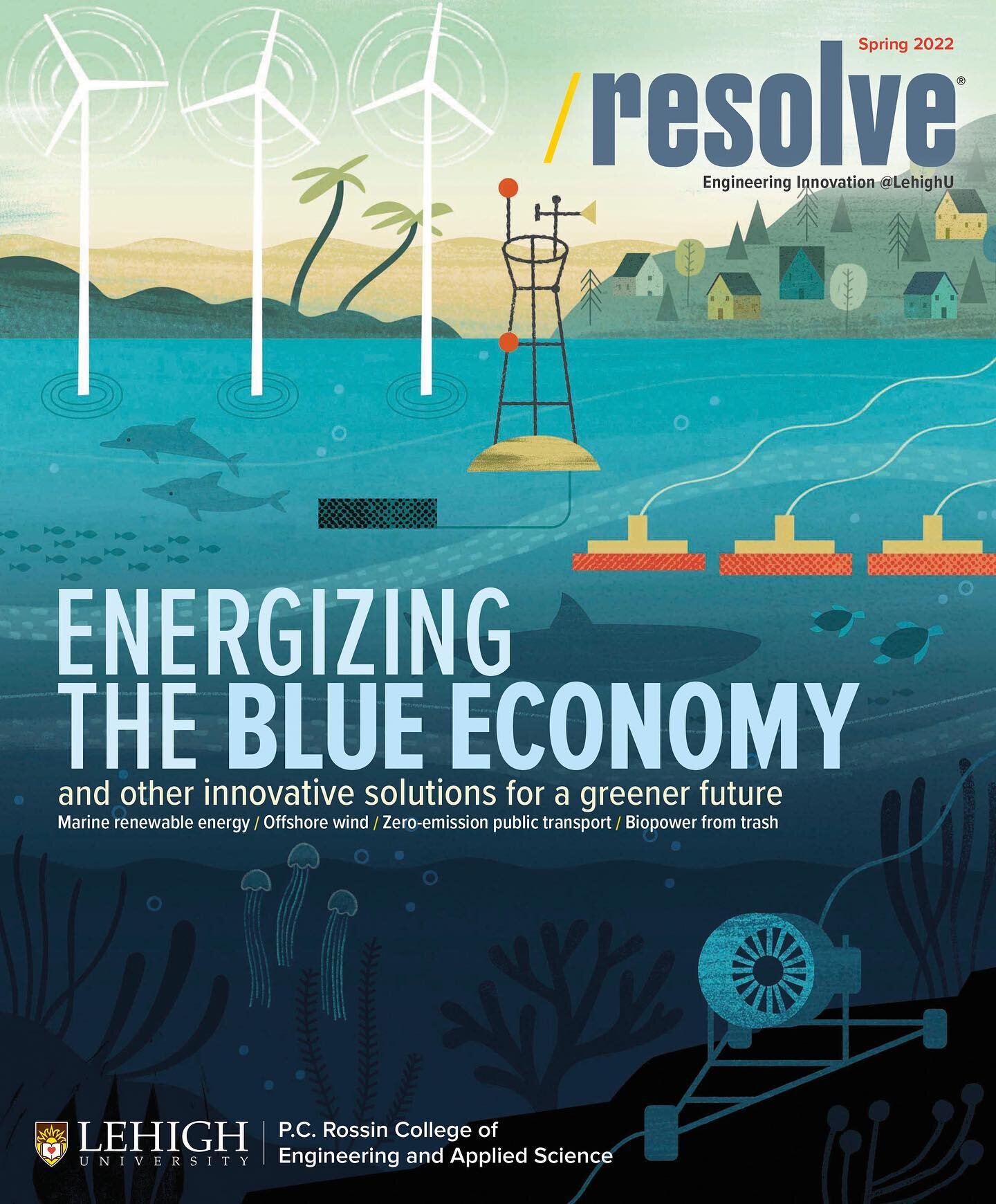 &quot;Energizing the Blue Economy&quot; New cover illustration for the Spring 2022 issue of Resolve, Lehigh Engineering's research magazine. It was such a pleasure working with the folks at @lehighengineers! 🌊 
. 
.
.
#cover #illustration #illo #edi