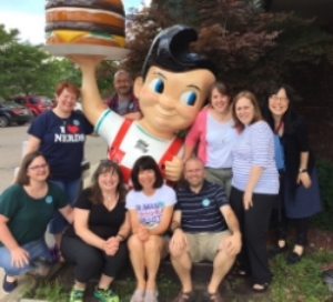  The wicked nerdy group from Boston &amp; New England: Lesley Burnap, Josh Funk, Melissa Guerrette, Melanie Roy, Erika M. Victor, &amp; Jason Lewis, plus Debbie Ridpath Ohi from Toronto and rockstar librarian Margie Myers-Culver from Michigan. 