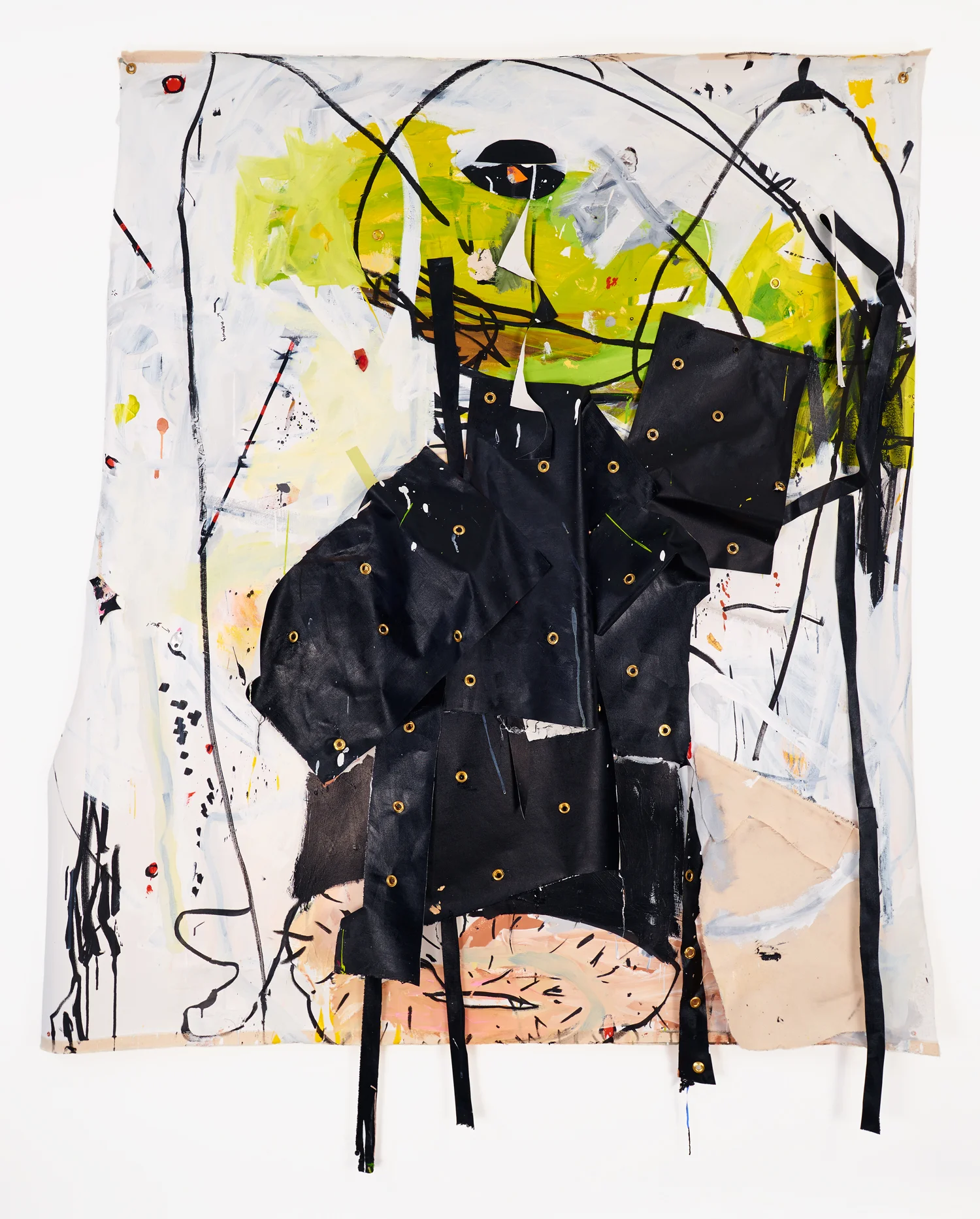 44 Ways to Get Paid Acrylic, grommets, canvas and marker 82(vertical)x66(horizontal)x4 inches 2018