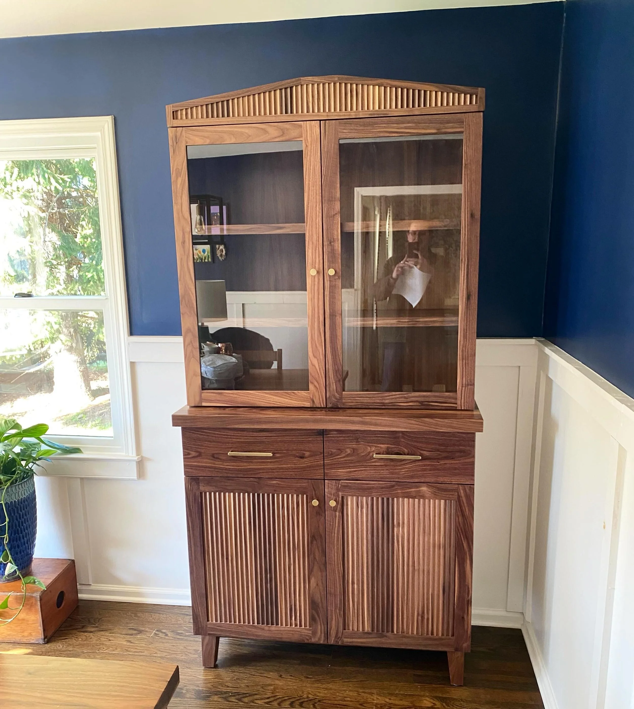 Walnut hutch with reeded door fronts for @sydnaanne