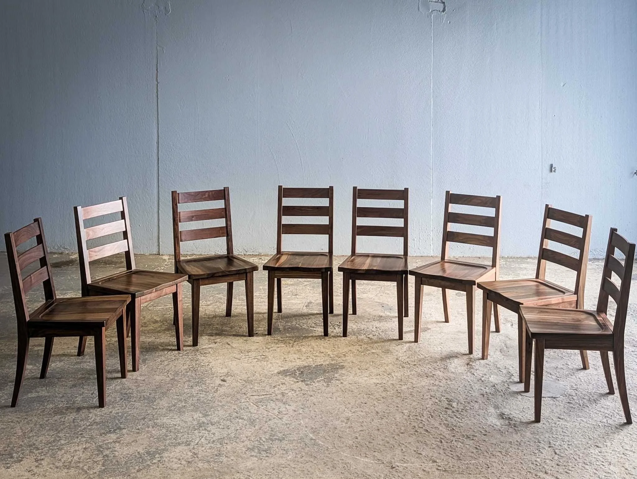 We don&rsquo;t make chairs very often but these were a fun experiment and turned out nice. Solid walnut R+D project for @sydnaanne