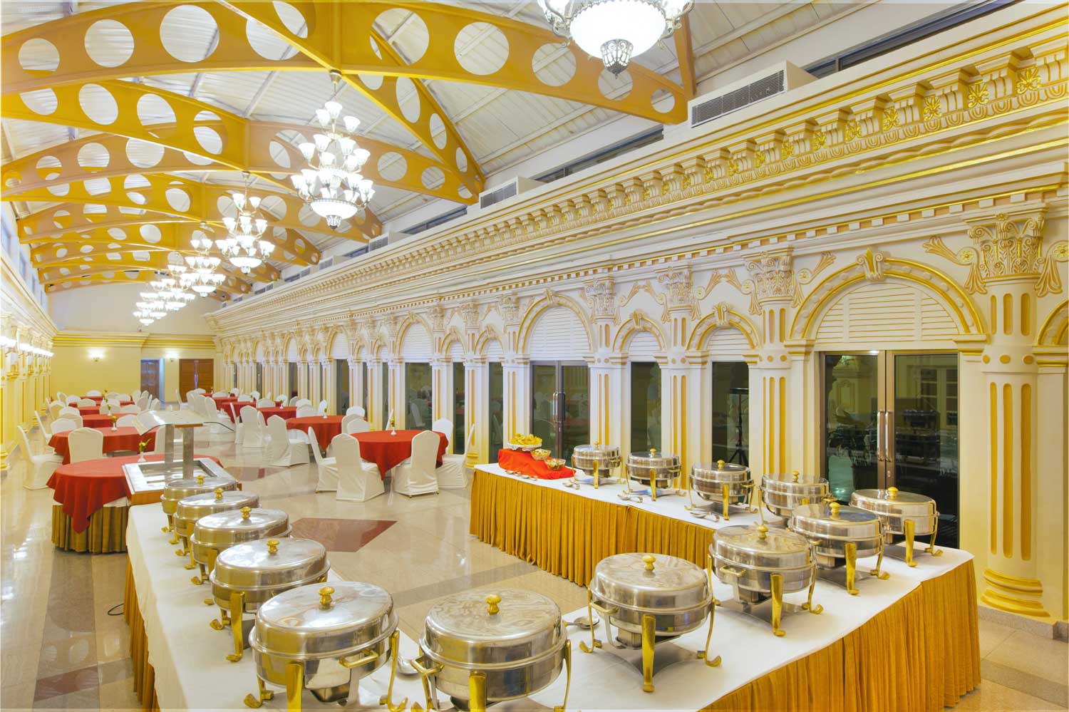 Lunch setting at Mansarovar Hall in Hotel Shanker, Kathmandu, Nepal