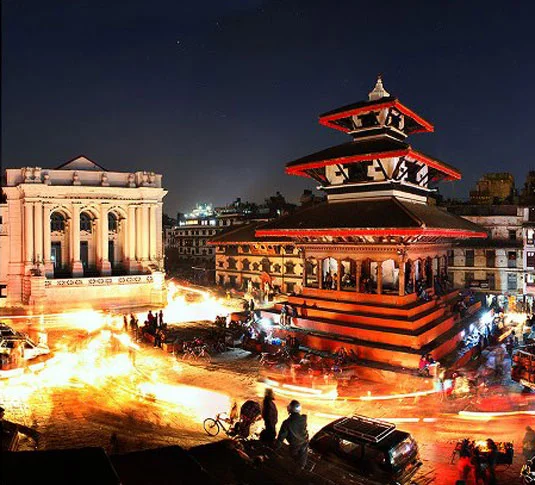 Basantapur Durbar Square at night. 