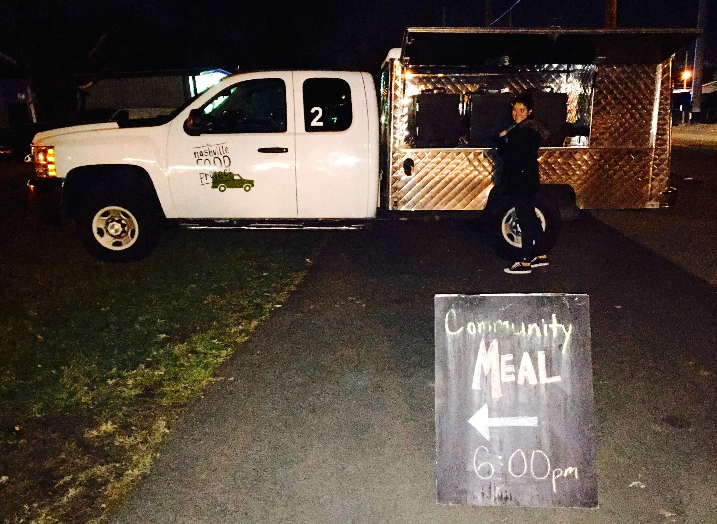 Outreach intern Noelle Browne arrives at the Trinity United Methodist Community Meal. 