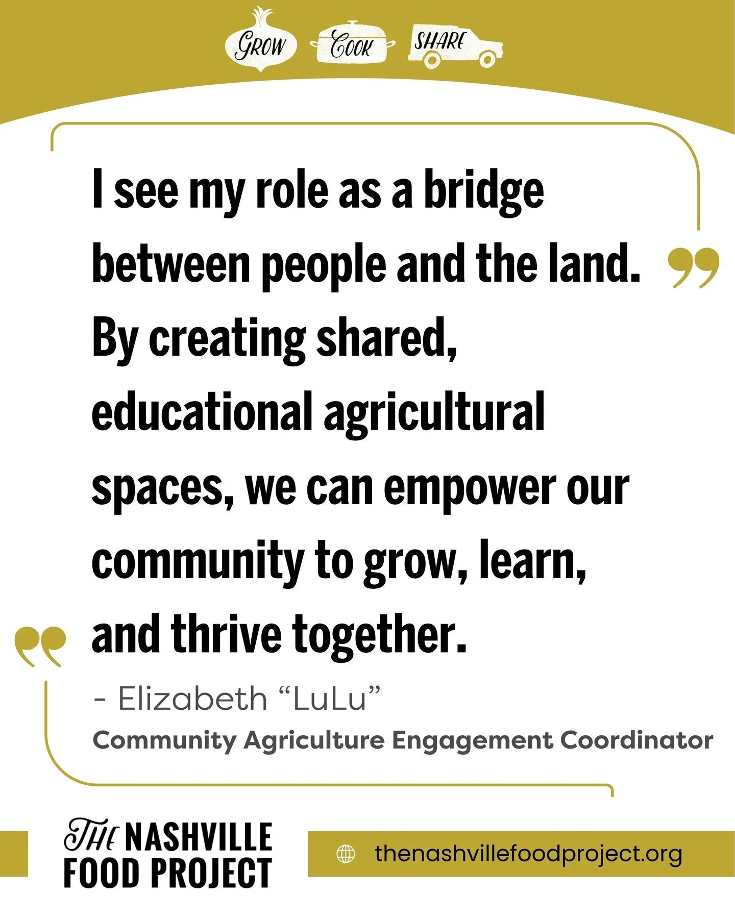 Meet Our New Staff 💛

Please join us in officially welcoming LuLu and Cato to The Nashville Food Project's Community Agriculture Team.

From community engagement to garden operations, they bring deep experience, care, and a shared passion for helpin
