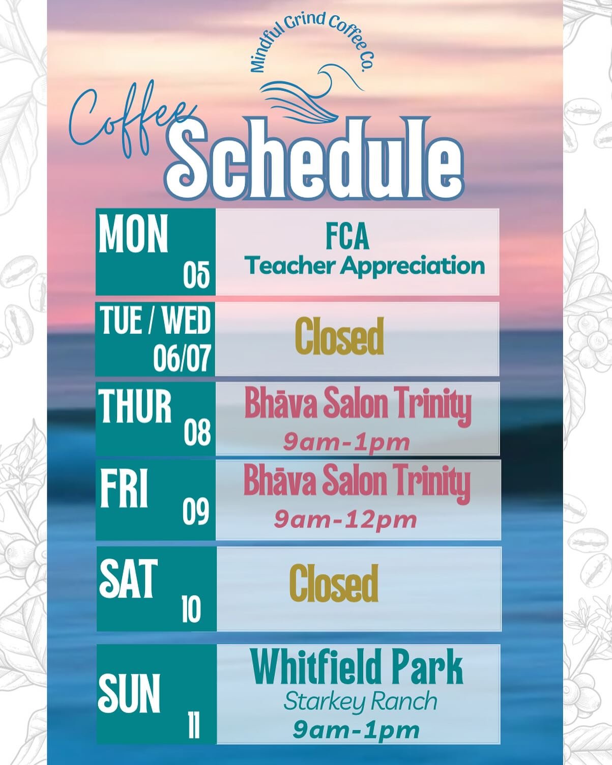Schedule update. We will be closed Saturday. The yard sale with Woodie has been postponed till next weekend due to the rain chances. We won&rsquo;t be able to make it next week. But still go support this amazing guy and all his cool stuff! 

Monday |