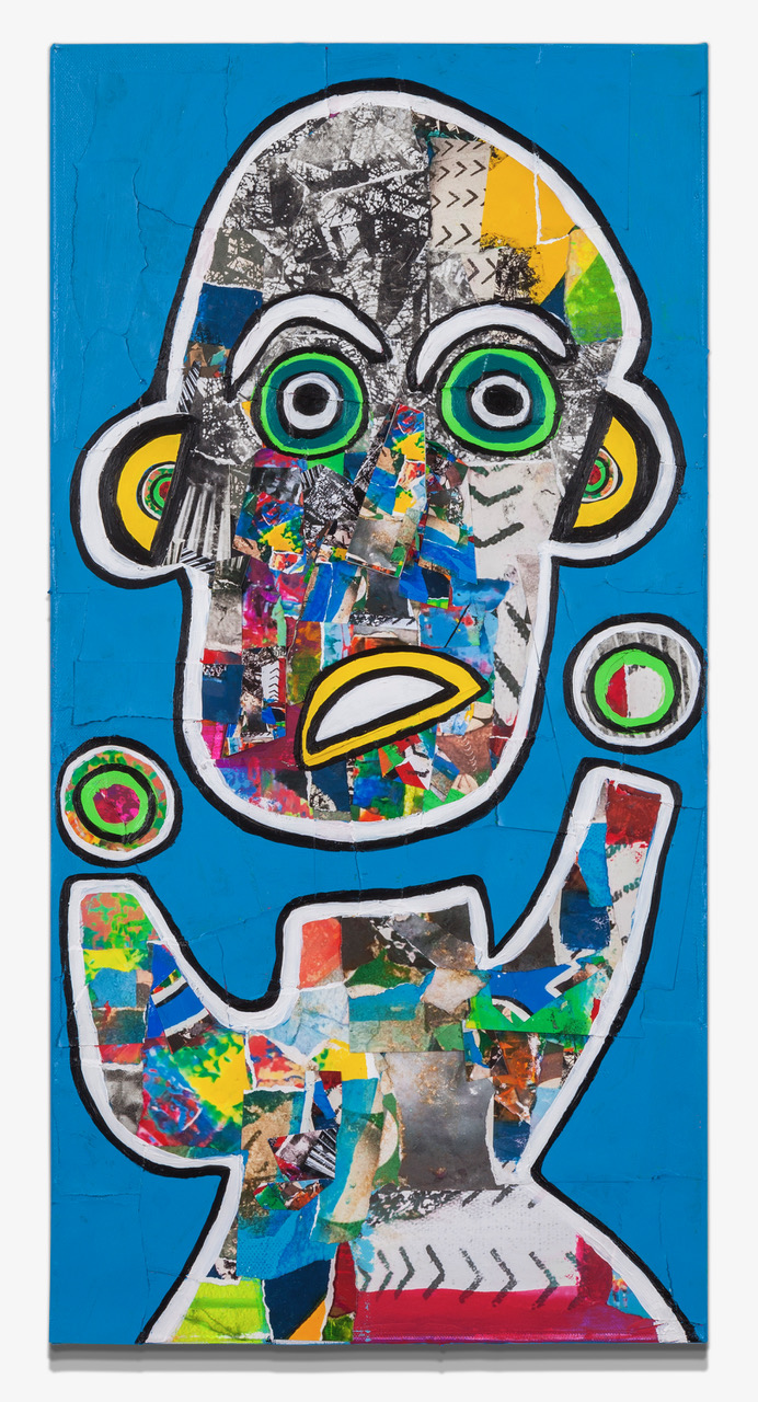 ManBoy Confused Acrylic, Paper, Wood on Wood Panel 12’ x 24”