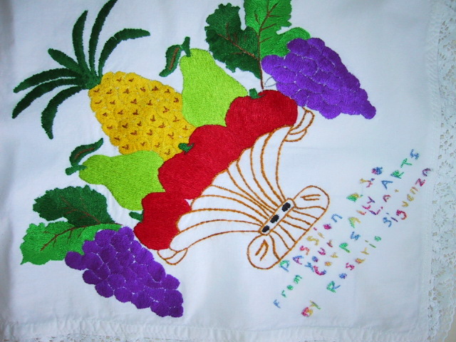 Hand-embroidered Tablecloth by the Spiraling Orchard Women's Group (the Vecinos)