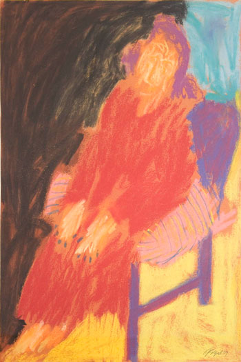 George Segal, Untitled (blue nude, green background) 1964, Pastel on colored paper, 18 x 12 inches