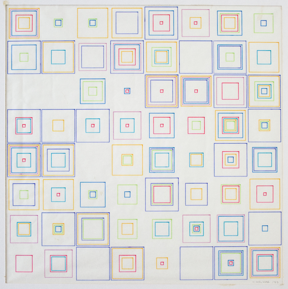 Vera Molnar Carres 1973 computer graphic and ink on plotter paper 12 x 12 inches