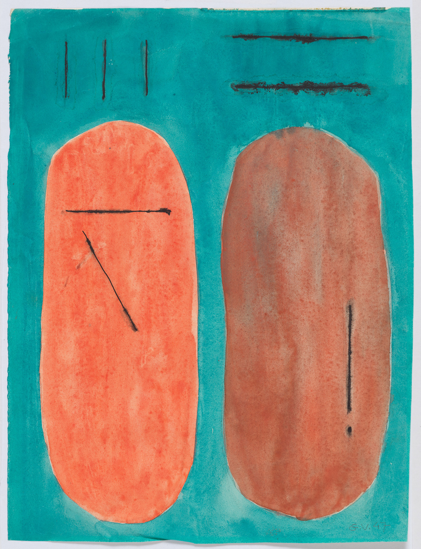 Cycle of Two Oval Forms (orange / green) , 1947