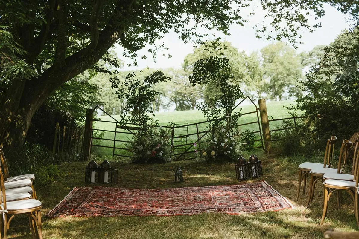 unique summer foliage installation arch for woodland ceremony in Dorset