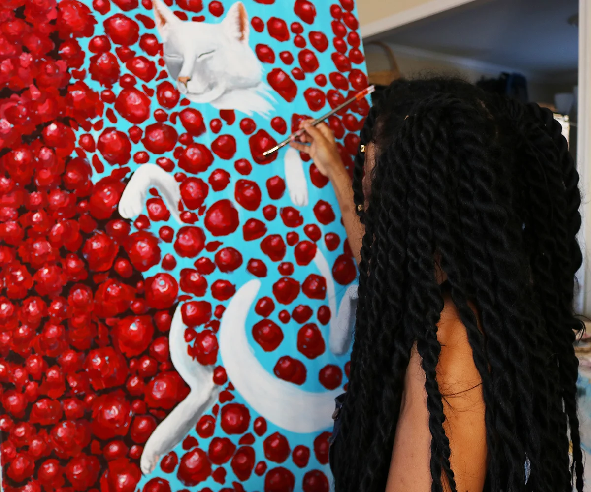 Miche creating "Bed of Roses" in her home studio