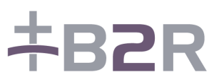 Logo with a plus sign, the letter B, the number 2, and the letter R