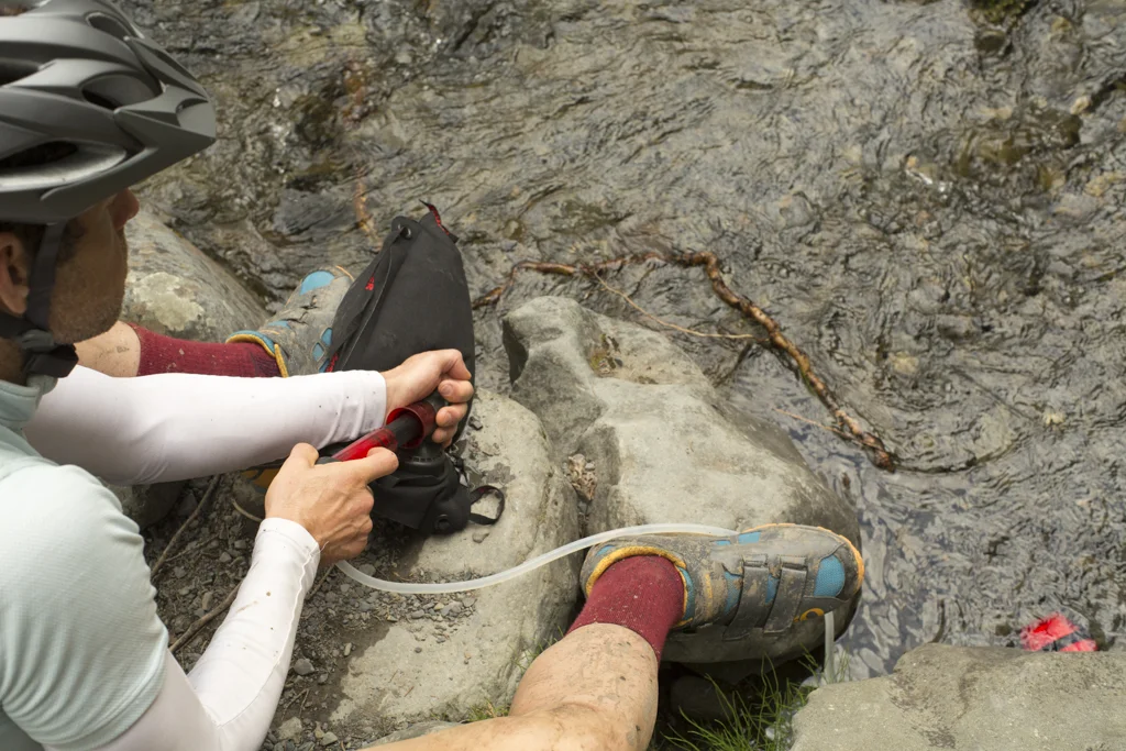 Filtering water at Fox Creek