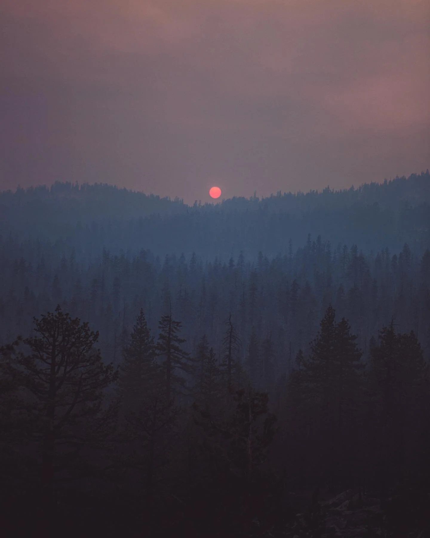 Sunset through Yosemite fires, 2008. the quality of light through the smoke throughout the day was so surreal, it became a point of inspiration years later, when I used the color palate from this and another photo to create the Sierra filter on insta